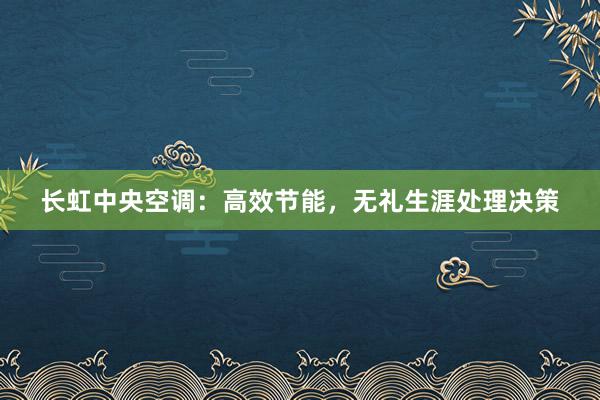 长虹中央空调：高效节能，无礼生涯处理决策